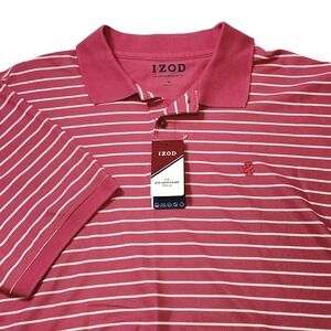 IZOD Mens Advantage Polo Shirt XL‎ Rose White Stripe Short Sleeve Golf Casual